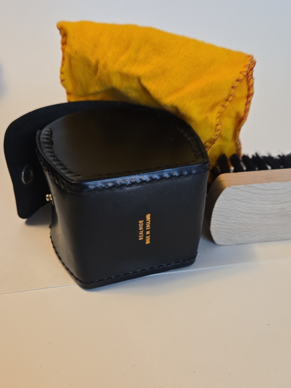 Leather Shoe Shine Kit Case - Black